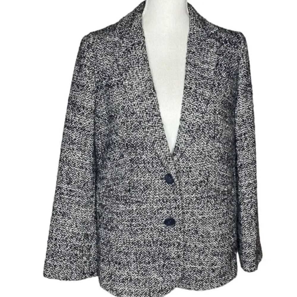 J Jill Wm’s Sz Small Black White Tweed Lined 2 Button Blazer Jacket